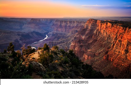 The River Through The Grand Canyon At Sunset, Grand Canyon National Park, Arizona