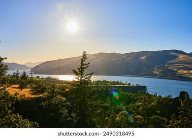 River Through Rolling Hills at Rowena Crest Viewpoint Aerial - Powered by Shutterstock