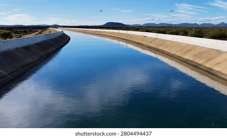 River Transposition System In Cabrobo In Pernambuco Brazil. Sao Francisco River Transposition. Hydric Development. River Transposition System. Water Distribution Landscape. Irrigation System.