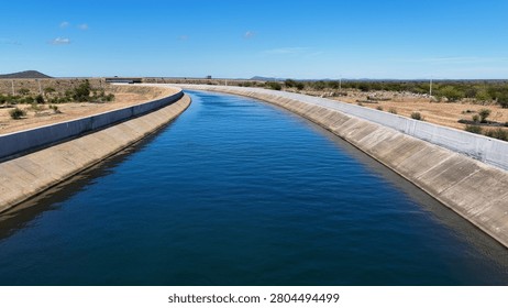 River Transposition System In Cabrobo In Pernambuco Brazil. Sao Francisco River Transposition. Hydric Development. River Transposition System. Water Distribution Landscape. Irrigation System.