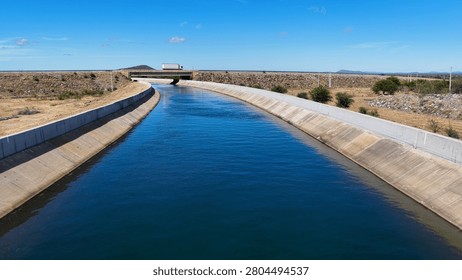 River Transposition System In Cabrobo In Pernambuco Brazil. Sao Francisco River Transposition. Hydric Development. River Transposition System. Water Distribution Landscape. Irrigation System.