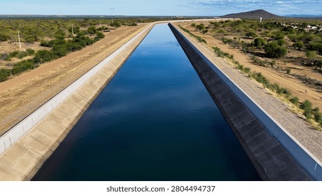 River Transposition System In Cabrobo In Pernambuco Brazil. Sao Francisco River Transposition. Hydric Development. River Transposition System. Water Distribution Landscape. Irrigation System.