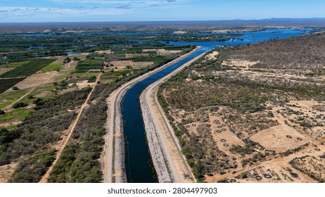 River Transposition System In Cabrobo In Pernambuco Brazil. Sao Francisco River Transposition. Hydric Development. River Transposition System. Water Distribution Landscape. Irrigation System.
