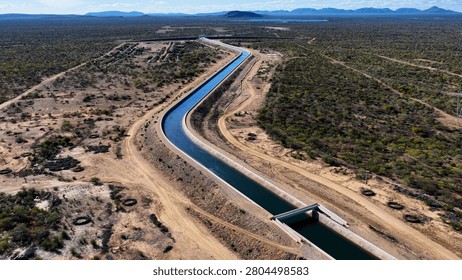 River Transposition System In Cabrobo In Pernambuco Brazil. Sao Francisco River Transposition. Hydric Development. River Transposition System. Water Distribution Landscape. Irrigation System.