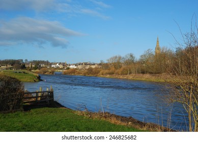 River Tweed And Junction Pool At Kelso With Church Tower