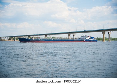 River Under Bridge With Blue Skies. Landscape