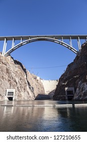 River View Of Nevada's Historic Hoover Dam And The Newly Opened Bypass Bridge.