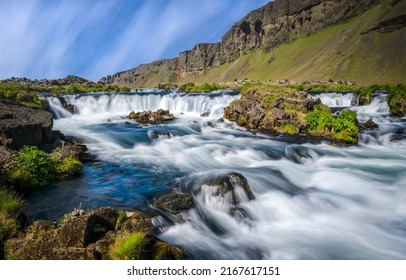 River waterfall in a mountain valley. Beautiful river waterfall landscape. River waterfall view. River waterfall - Shutterstock ID 2167617151