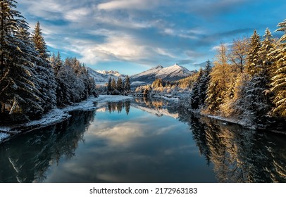 River in the winter forest. Forest river in snowy mountain valley. River in snowy forest. Snowy forest river landscape - Shutterstock ID 2172963183