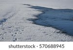 river winter ice snow, flowing blue water flow, of a winter nature landscape