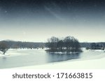 River winter night. Elements of this image furnished by NASA 