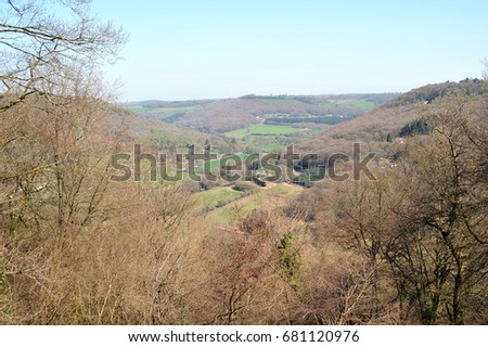 River Wye and Wye Valley from high viewpoint at Whitestone, Monmouthshire, Wales in Autumn (fall)