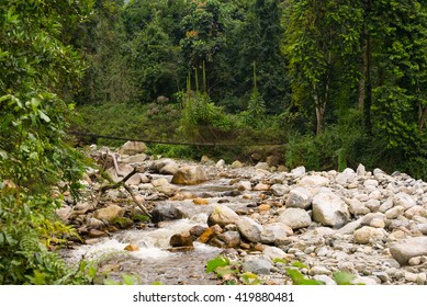 Riverbed With Bridge In Ruwenzori Mountains, Uganda