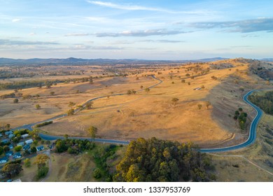 Riverina Highway Passing Through Scenic Countryside At Sunset. New South Wales, Australia