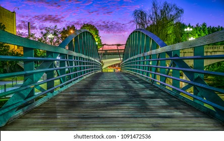 RiverPlace Bridge at sunrise on Main Street in Downtown Greenville South Carolina