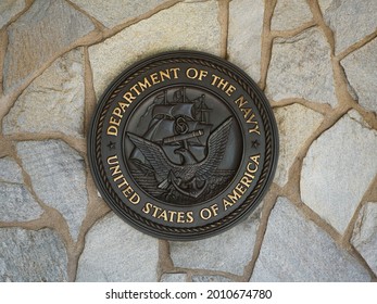 Riverside, California USA - June 16, 2021: U.S. Navy Seal, Crest Or Plaque On Flagstone Background