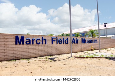 Riverside, California/United States - 06/05/2019: The Front Entrance And Welcoming Sign For March Field Air Museum