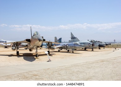 Riverside, California/United States - 06/05/2019: Several Military Aircraft On Display At The March Field Air Museum