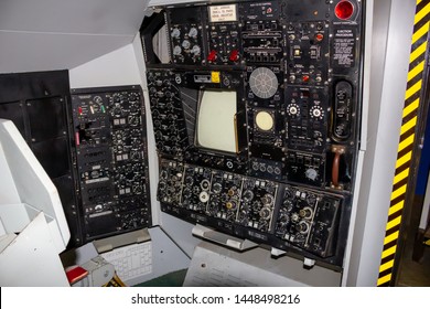 Riverside, California/United States - 06/05/2019: A US Military Mission Control Operating Console, On Display At The March Field Air Museum