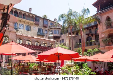 Riverside, California/United States - 07/06/19: Look at the central plaza and historic architecture of the Mission Inn Hotel and Spa