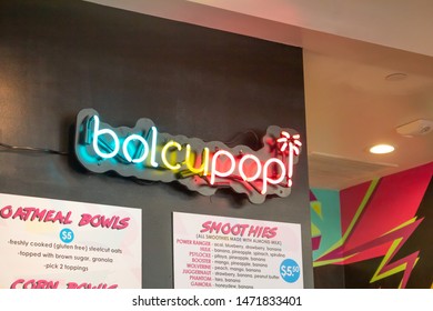 Riverside, California/United States - 07/06/19: A Store Front Sign For The Acai Bowl Restaurant Known As Bolcupop, Located Inside The Riverside Food Lab