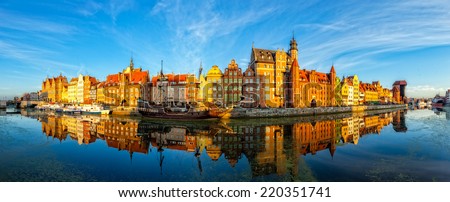 The riverside with the characteristic promenade of Gdansk, Poland. 