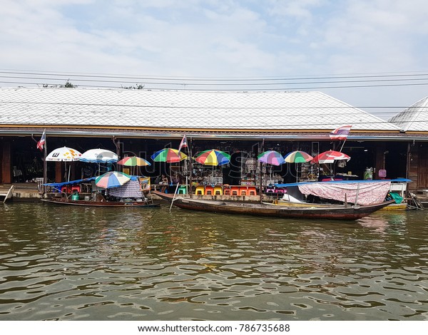 Riverside Homestay Amphawa Floating Market Morning Stock Photo