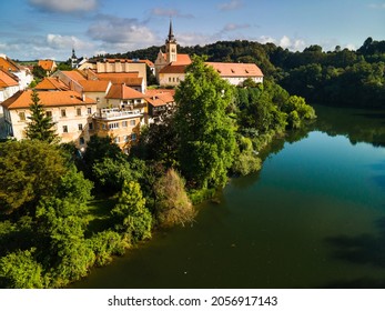 Riverside Old Houses in Novo Mesto at River Krka in Slovenia. - Shutterstock ID 2056917143
