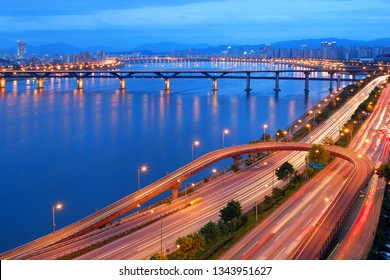 Riverside Road And Han River Night View