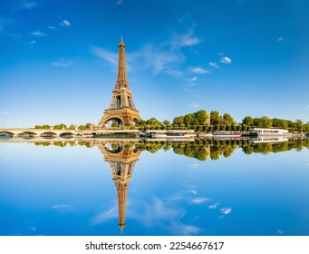 Riverside view of of Eiffel Tower in Paris. France