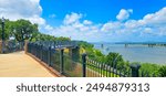 Riverwalk along Mississippi River in downtown Natchez on a sunny summer day