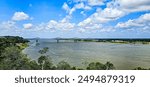 Riverwalk along Mississippi River in downtown Natchez on a sunny summer day