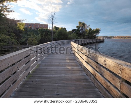 Riverwalk wooden boardwalk along the Appomattox River in Hopewell, Virginia.