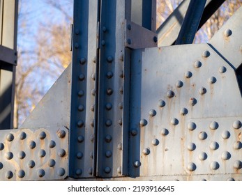 Rivet In Old Metal Structure Of A Bridge. Engineering Concept