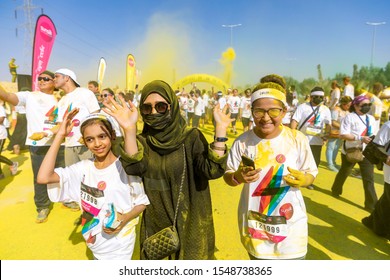 Riyadh Boulevard , In Riyadh Season - General Authority For Entertainment 27 Oct 2019 / Color Run - Saudi Color Family Wearing Abaya