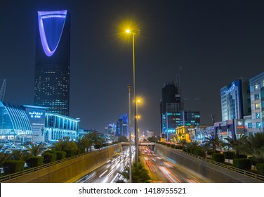 Riyadh, Saudi Arabia. 04/09/2017. View Of Kingdom Tower At Night.