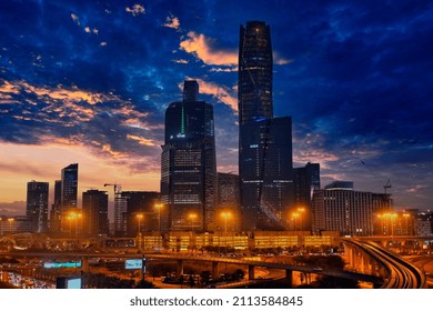 Riyadh, Saudi Arabia 2022-1-15 : KAFD king Abdullah financial district with cloudy sky cityscape for riyadh skyline with the beauty of architecture and  technology future view