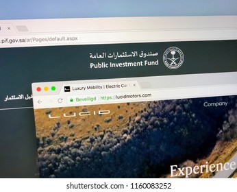Riyadh, Saudi Arabia - August 20, 2018: Websites Of Lucid Motors And The Public Investment Fund Or PIF.