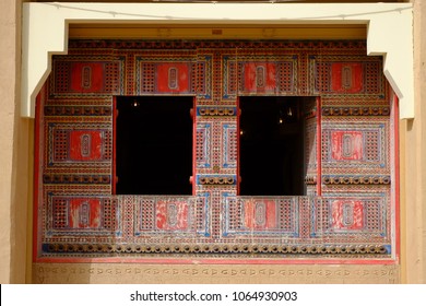 Riyadh, Saudi Arabia - February 19, 2018: Intricate Old Najd Style Patterns Adorn This Restaurant Exterior In Al Bujairi Square In Diriyah District  