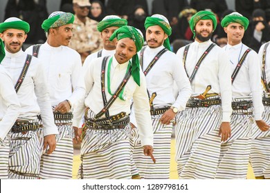 Riyadh, Saudi Arabia – January 5th 2019: Arabic People From Saudi Arabia Perform Traditional Dance.