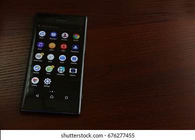 Riyadh, Saudi Arabia - July 12, 2017: Sony Xperia XZ Premium Is The First Android Mobile Phone To Feature A Super Slow Motion Video Capability And Also Has 4K Capable Camera