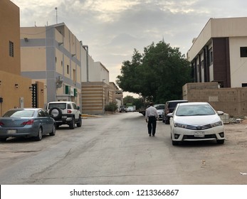 Riyadh, Saudi Arabia - October, 22 2018: A Man Is Walking Around In The Street Of The Capital City In Fall.