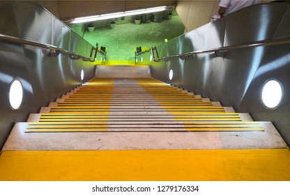 Riyadh, Saudi Arabia - October 6, 2018 - Yellow Stairs In King Khalid International Airport 