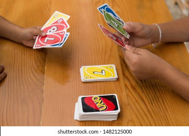 Rize / Turkey- August 8,2019 ; color card game UNO for children entertainment time. play with number cards in the preschool.  - Shutterstock ID 1482125000