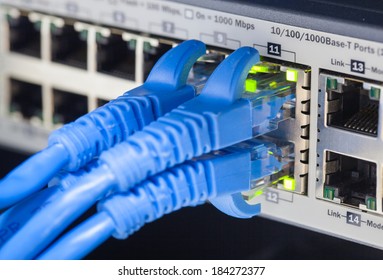 RJ45 Lan cable connected to switch.