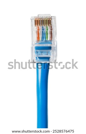 RJ-45 plug ethernet cable closeup isolated on white background