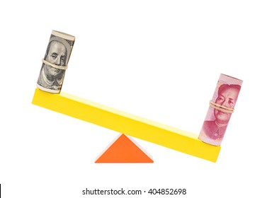 Rmb Heavier Than  Usd On Teeterboard On White Background