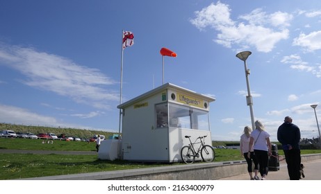 RNLI Lifeguard station on Portrush Beach North Coast Co Antrim Northern Ireland 30-05-22