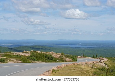 Road To Acadia National Park On Cadillac Mountain. State Of Maine, USA