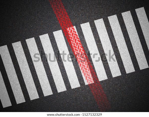 Road accident\
background. don\'t text and drive. stay safe when drive. a zebra\
cross blooded by car tire a symbolic background of accident. Fast\
speed of driving causes\
accident.